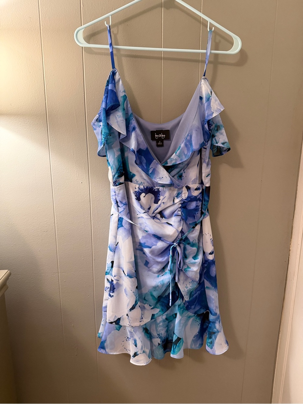 by & by Blue Floral Ruffle Mini Dress